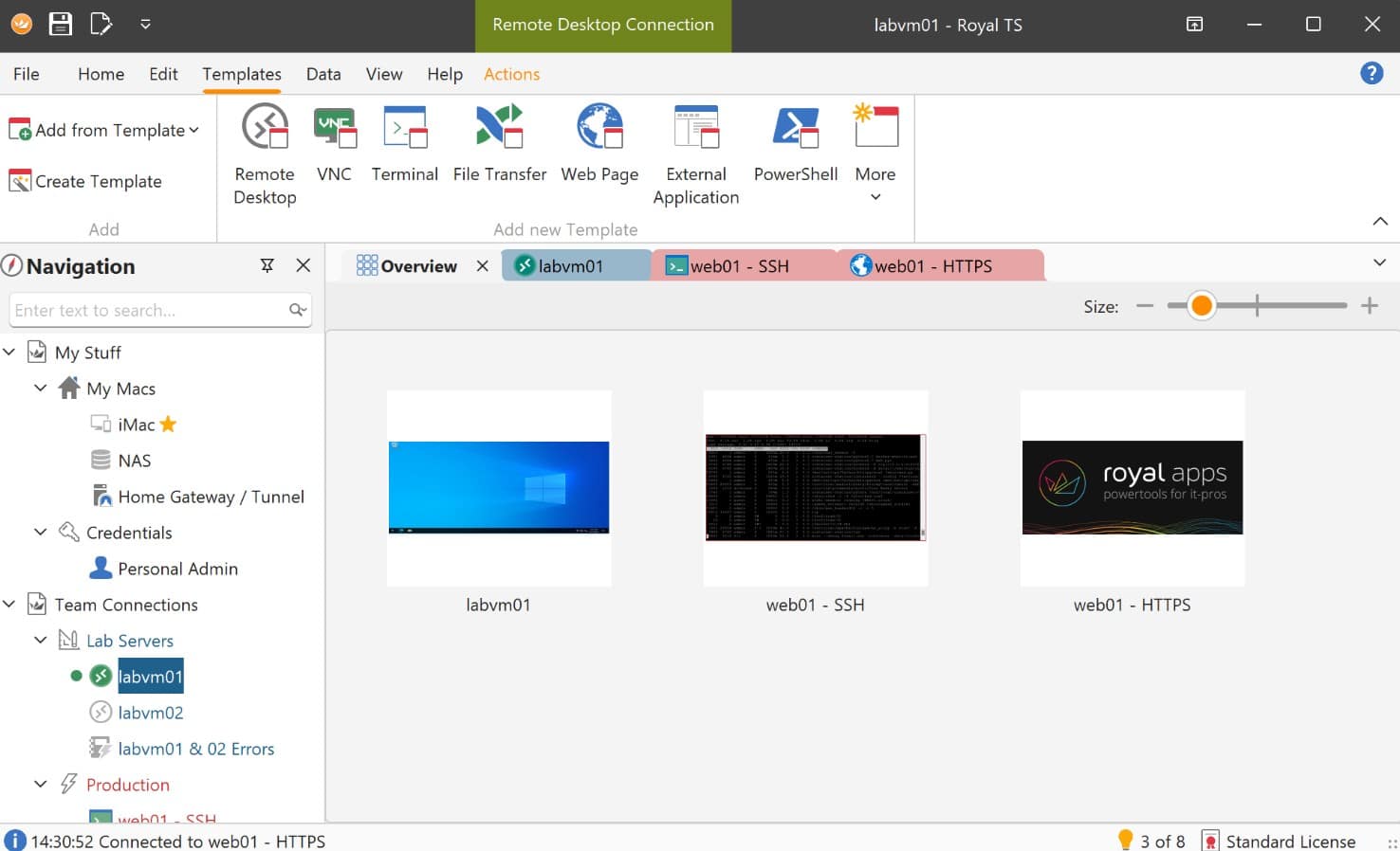 RoyalApps RoyalTS remote desktop connection