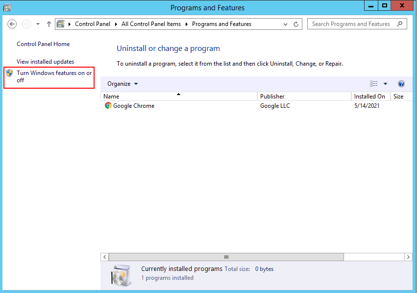 open program and features